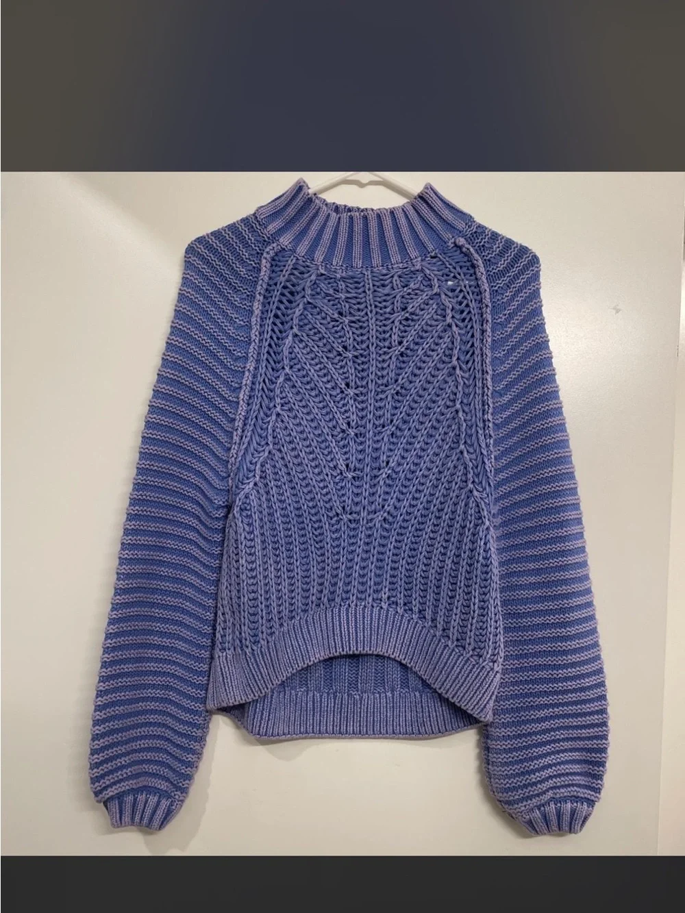 Free People Lavender Cable Knit Mock Neck Sweater